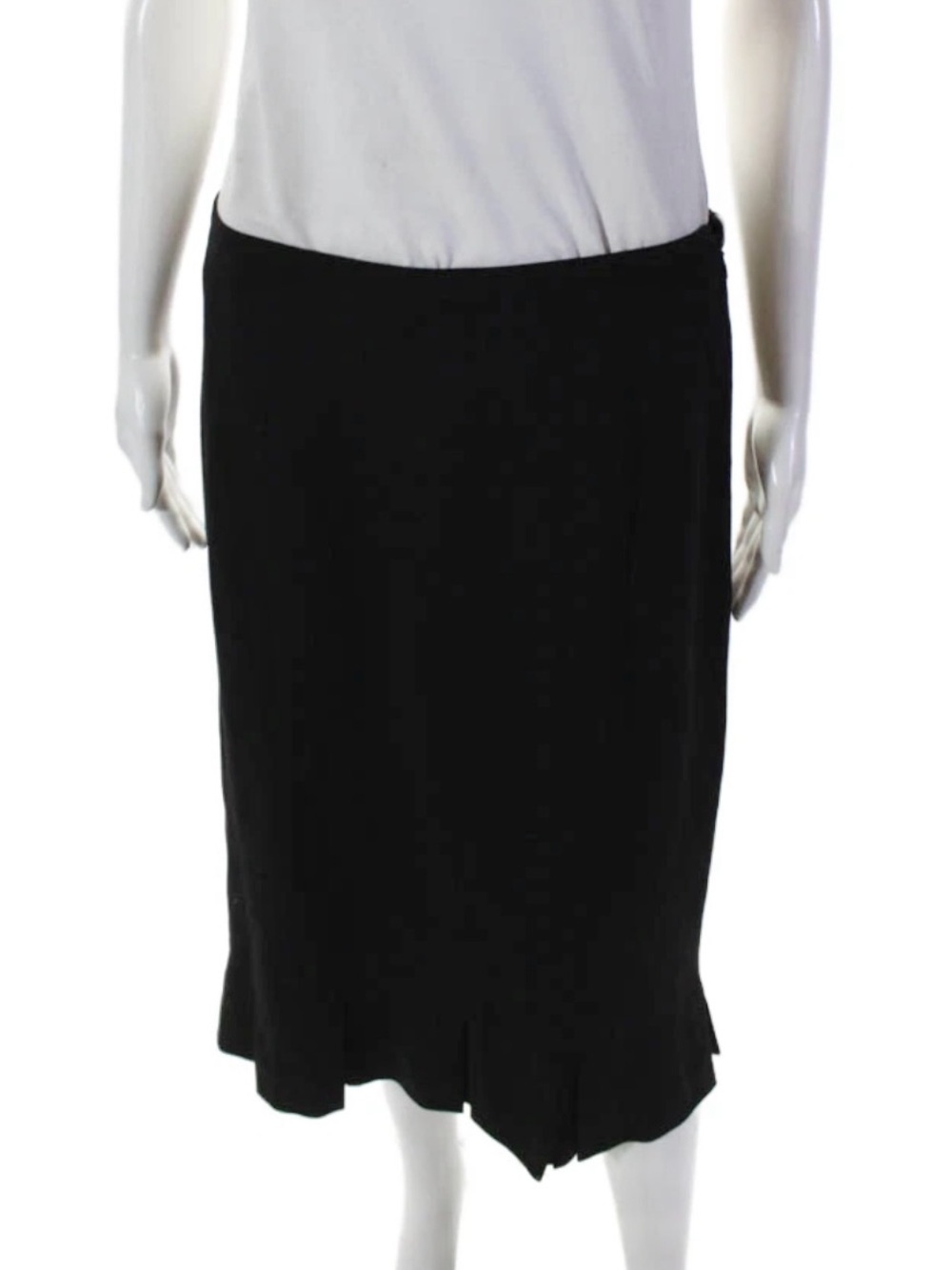 Escada Virgin Wool Black Midi Skirt with Pleat Hem in Black